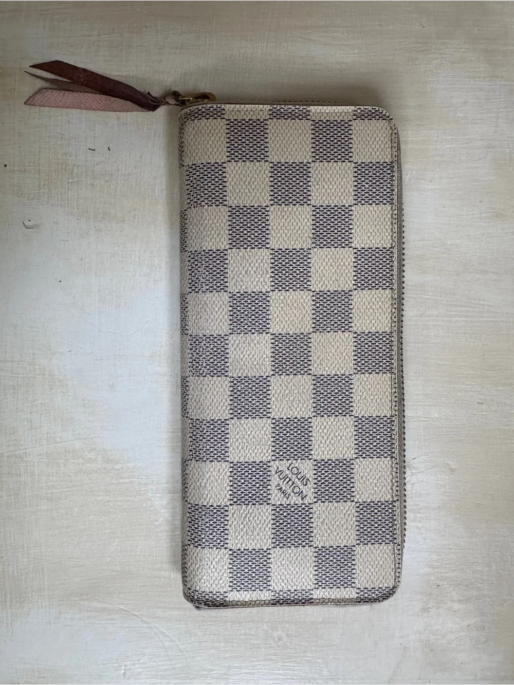 Louis Vuitton Damier Azur Zip Around Wallet with Pink Pull COA INCLUDED